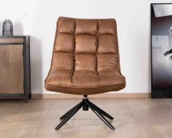 Fauteuil relax ultra-confort avec pied rotatif "Grundy" en tissu microfibre havane