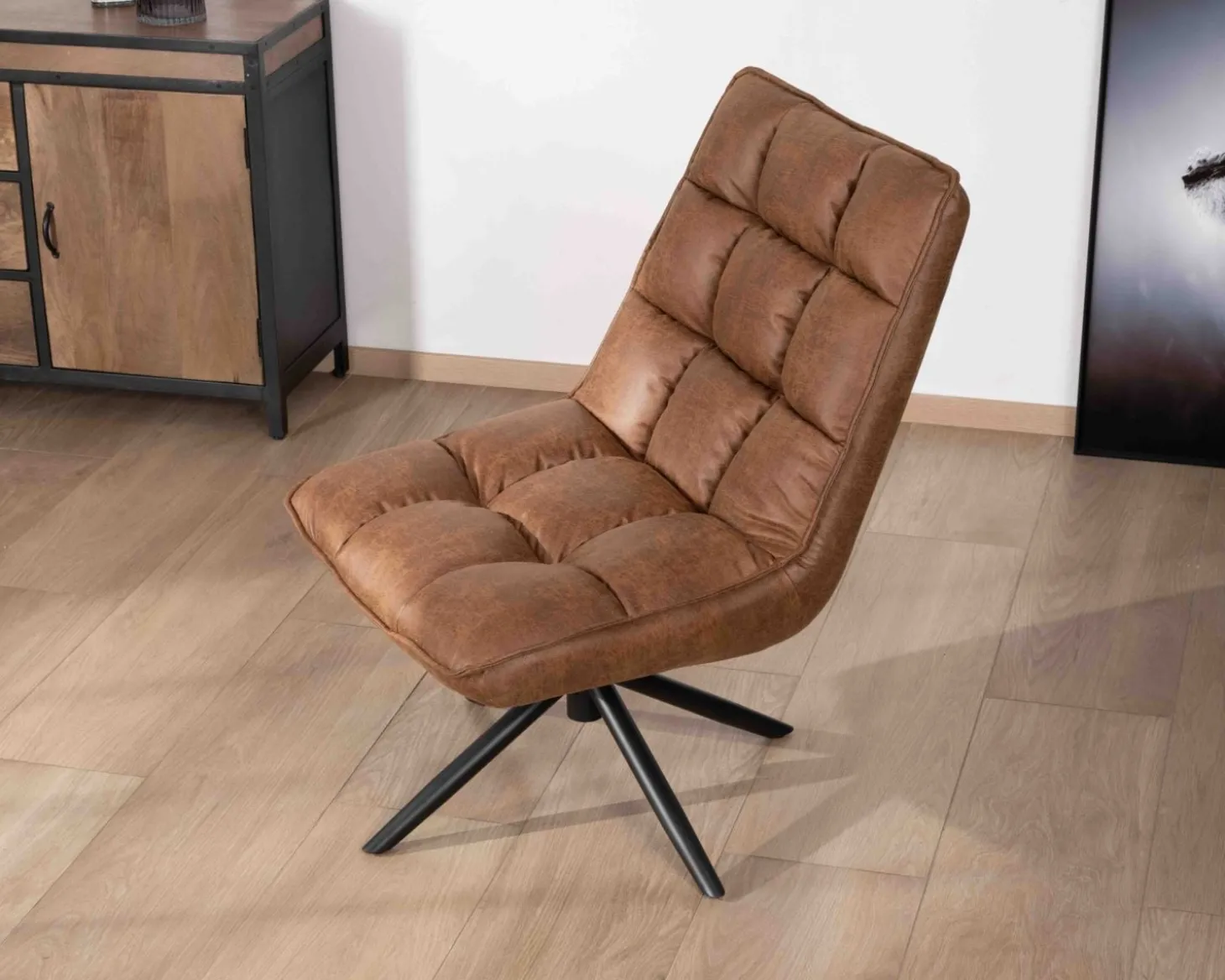 Fauteuil relax ultra-confort avec pied rotatif "Grundy" en tissu microfibre havane
