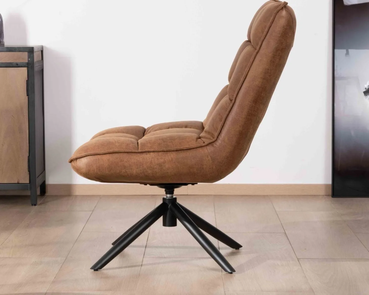 Fauteuil relax ultra-confort avec pied rotatif "Grundy" en tissu microfibre havane