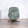 Fauteuil rotatif design rétro en tissu soyeux vert sauge "Branson" avec pouf