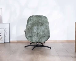 Fauteuil rotatif design rétro en tissu soyeux vert sauge "Branson" avec pouf