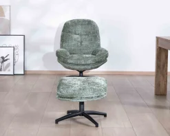 Fauteuil rotatif design rétro en tissu soyeux vert sauge 