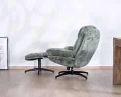 Fauteuil rotatif design rétro en tissu soyeux vert sauge 