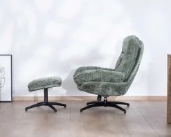 Fauteuil rotatif design rétro en tissu soyeux vert sauge 