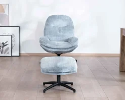 Fauteuil rotatif enveloppant avec repose-pieds "Branson" en tissu bleu glacier