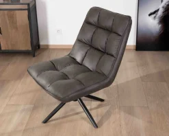Fauteuil rotatif ultra-confort en tissu microfibre gris foncé 