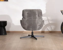 Fauteuil rétro en tissu gris et pied pivotant en métal noir "Bissett"