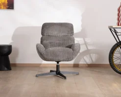 Fauteuil rétro en tissu gris et pied pivotant en métal noir "Bissett"