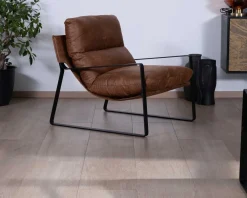 Fauteuil rétro tissu havane et métal noir "Torsten"