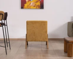 Fauteuil style vintage avec pieds boomerang "Tolga" coloris jaune moutarde