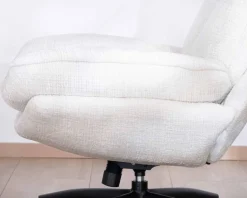 Fauteuil vintage avec pouf en tissu blanc ultra doux "Branson"