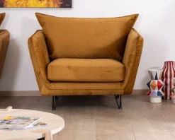 Fauteuil vintage ocre en tissu et métal ultra confort 