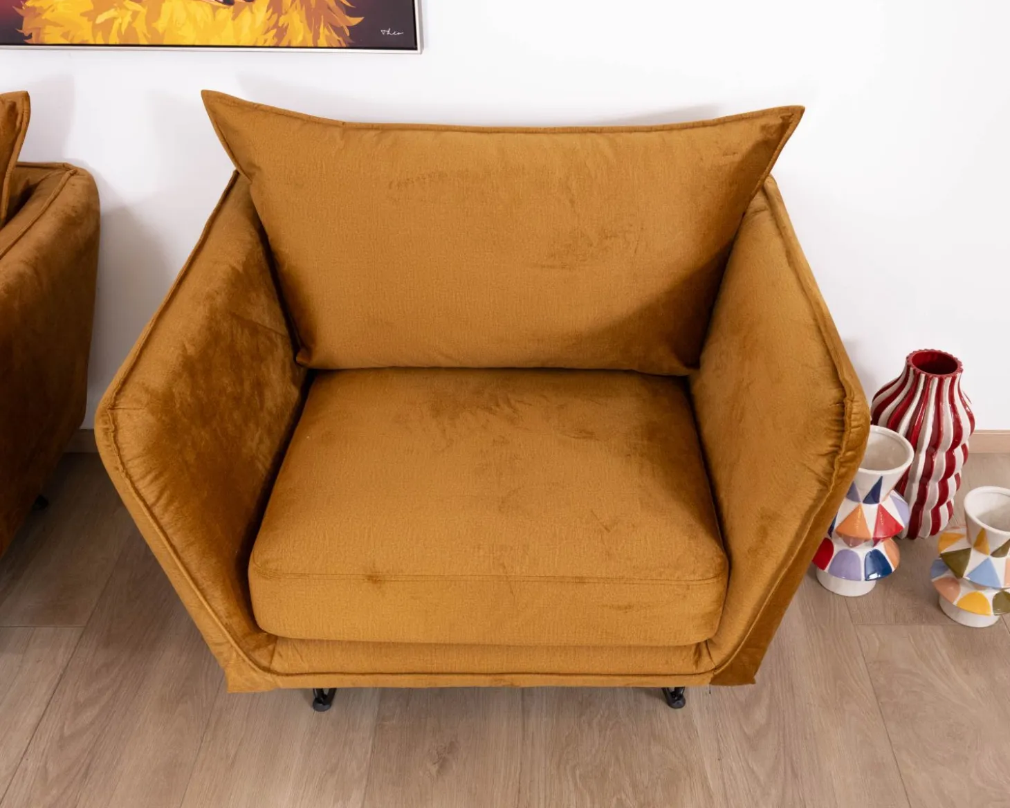 Fauteuil vintage ocre en tissu et métal ultra confort "Hasting"