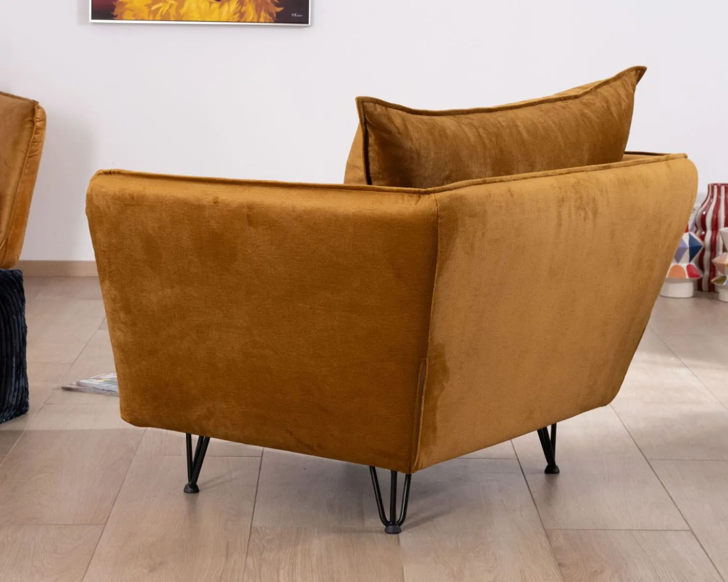 Fauteuil vintage ocre en tissu et métal ultra confort "Hasting"