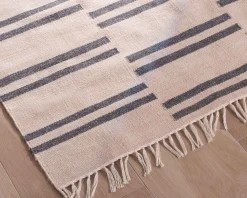 Grand tapis blanc rayé bleu format 200x300cm 