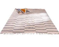 Grand tapis blanc rayé bleu format 200x300cm 