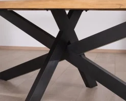 Grande table de repas 240 cm plateau en manguier bords naturels "Presolino" pieds croix métal
