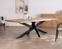 Grande table de repas 240 cm plateau en manguier bords naturels 