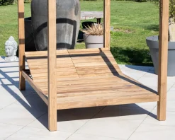 Lit de jardin en teck et tissu spécial extérieur gris clair 