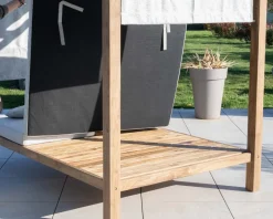 Lit de jardin en teck et tissu spécial extérieur gris clair 