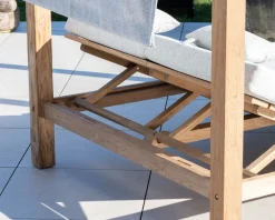 Lit de jardin en teck et tissu spécial extérieur gris clair 