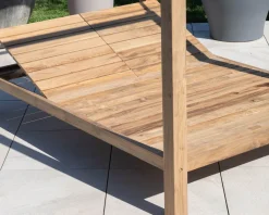 Lit de jardin en teck et tissu spécial extérieur gris clair 