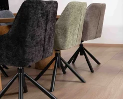 Lot de 2 chaises avec accoudoirs en tissu noir et pied métal pivotant 