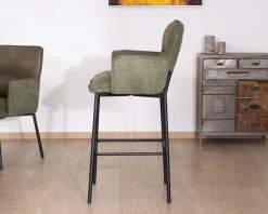 Lot de 2 chaises de bar bi-matière vert et pieds en métal noir 