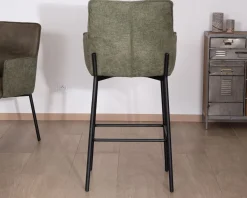 Lot de 2 chaises de bar bi-matière vert et pieds en métal noir 