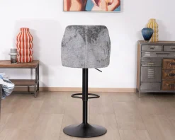 Lot de 2 chaises de bar hauteur réglable en velours gris et pied métal noir 
