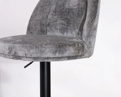 Lot de 2 chaises de bar hauteur réglable en velours gris et pied métal noir 