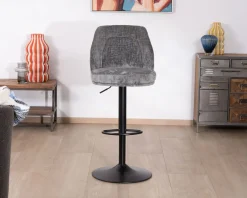 Lot de 2 chaises de bar hauteur réglable en velours gris et pied métal noir 