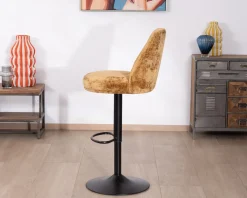 Lot de 2 chaises de bar pivotantes et réglables en velours ocre 