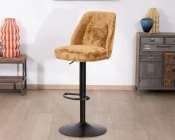 Lot de 2 chaises de bar pivotantes et réglables en velours ocre 