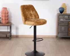 Lot de 2 chaises de bar pivotantes et réglables en velours ocre 