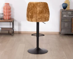 Lot de 2 chaises de bar pivotantes et réglables en velours ocre 