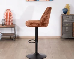Lot de 2 chaises de bar pivotantes en velours ras terracotta avec dossier haut 