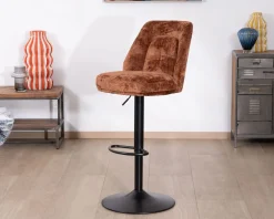 Lot de 2 chaises de bar pivotantes en velours ras terracotta avec dossier haut 