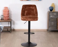 Lot de 2 chaises de bar pivotantes en velours ras terracotta avec dossier haut 