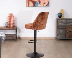 Lot de 2 chaises de bar pivotantes en velours ras terracotta avec dossier haut 