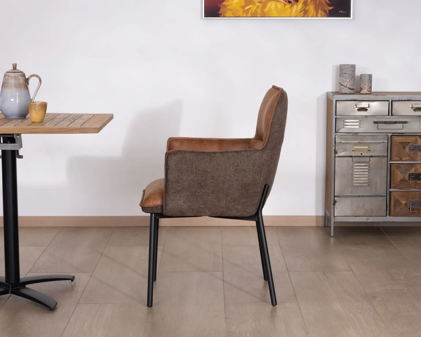 Lot de 2 chaises de repas confort "Lokka" bi-matière cognac et marron