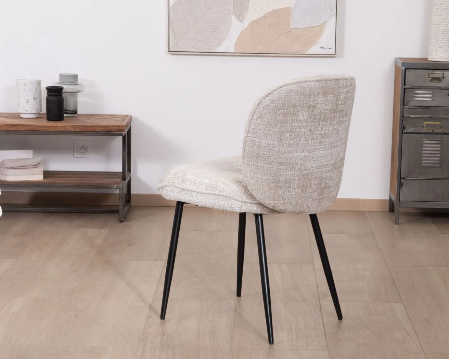 Lot de 2 chaises de repas design arrondi en tissu bouclette gris beige "Kinsac"