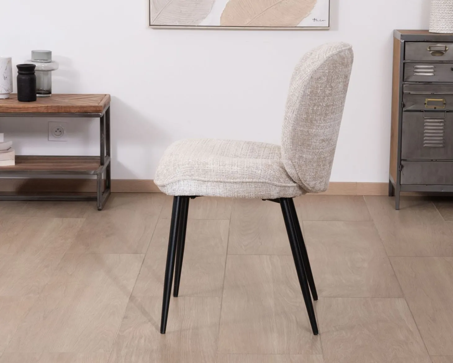 Lot de 2 chaises de repas design arrondi en tissu bouclette gris beige "Kinsac"