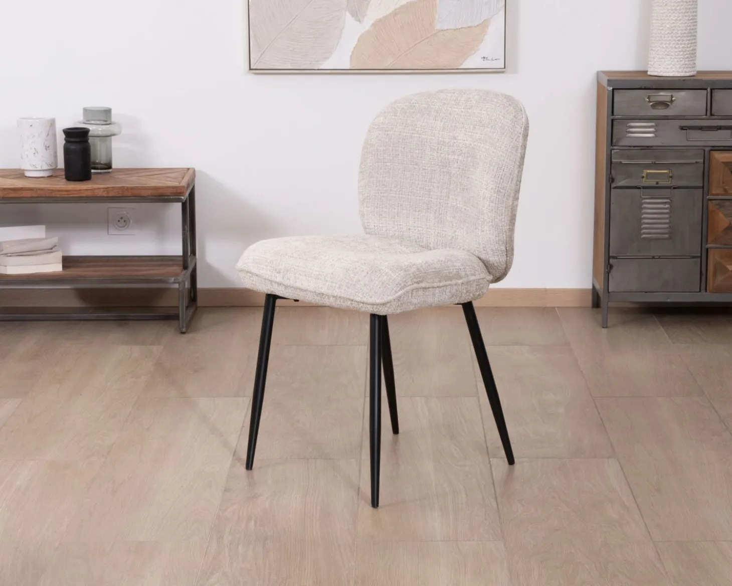 Lot de 2 chaises de repas design arrondi en tissu bouclette gris beige "Kinsac"