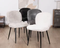 Lot de 2 chaises de repas design arrondi en tissu bouclette gris beige