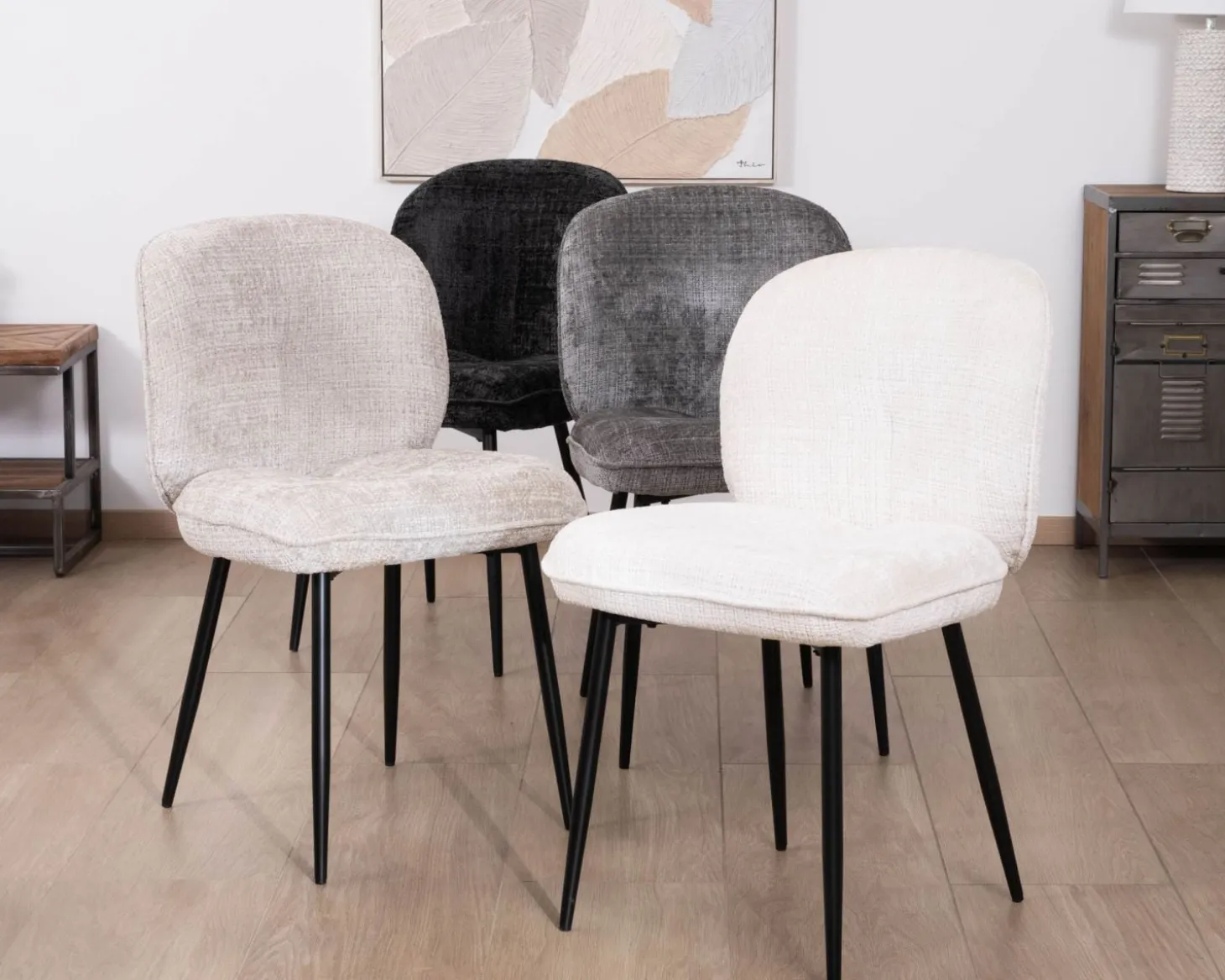 Lot de 2 chaises de repas design arrondi en tissu bouclette gris beige "Kinsac"