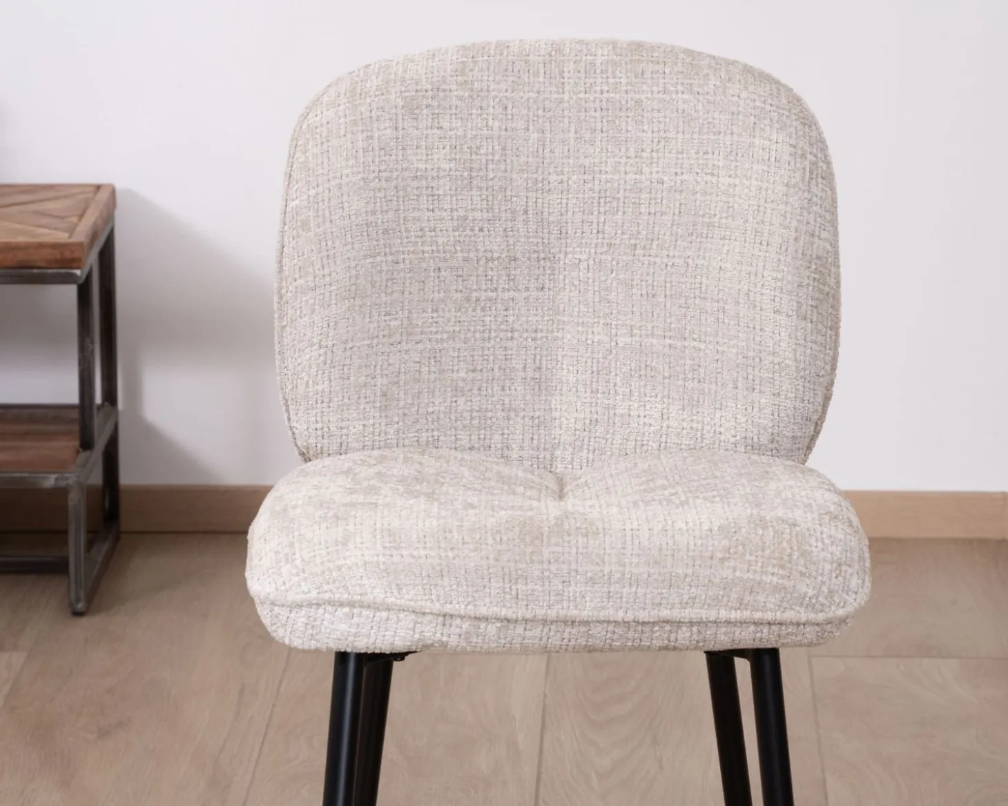 Lot de 2 chaises de repas design arrondi en tissu bouclette gris beige "Kinsac"