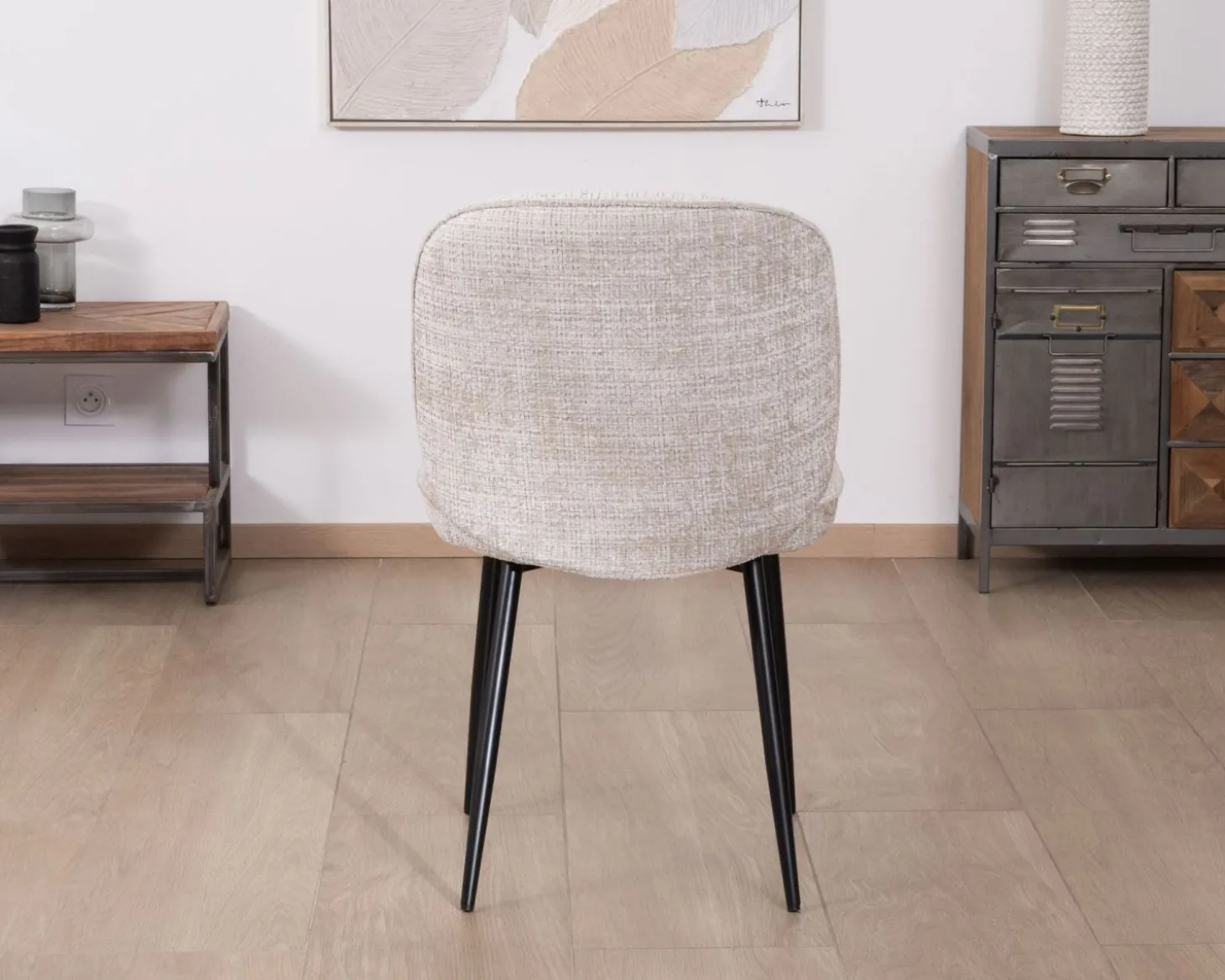 Lot de 2 chaises de repas design arrondi en tissu bouclette gris beige "Kinsac"