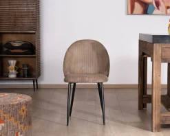 Lot de 4 chaises de repas en velours côtelé taupe esprit vintage 