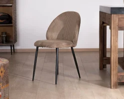 Lot de 4 chaises de repas en velours côtelé taupe esprit vintage 